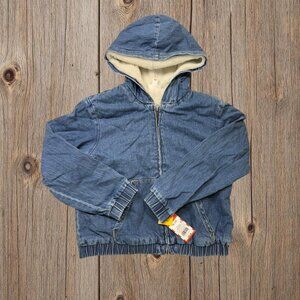 Cat & Jack Fleece-Lined Hooded Denim Jacket Size Large 10-12